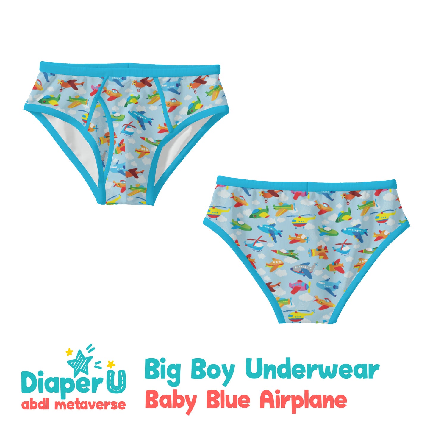 ABDL Big Boy Underwear - Baby Blue Airplane