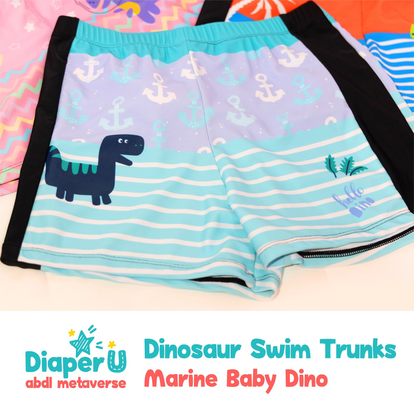 ABDL Dinosaur Swim Trunks - Marine Baby Dino