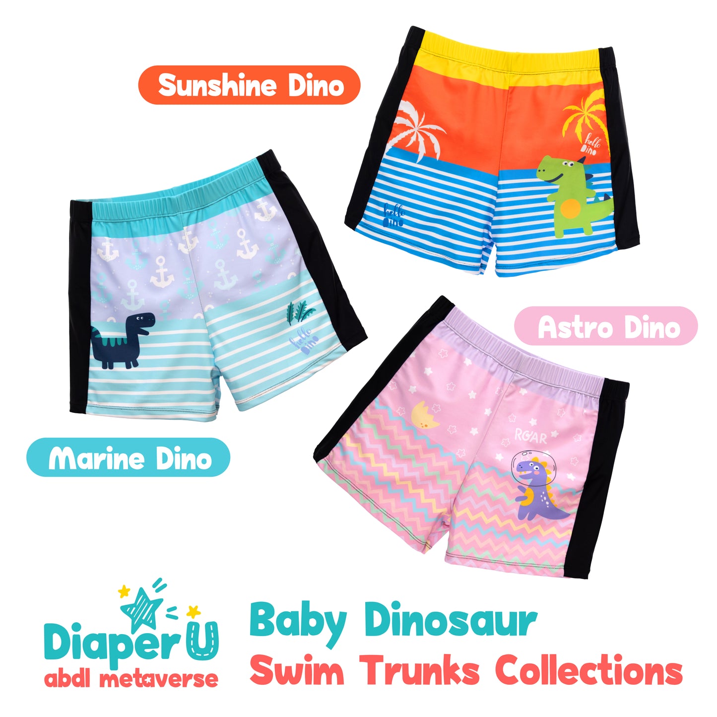 ABDL Dinosaur Swim Trunks - Marine Baby Dino