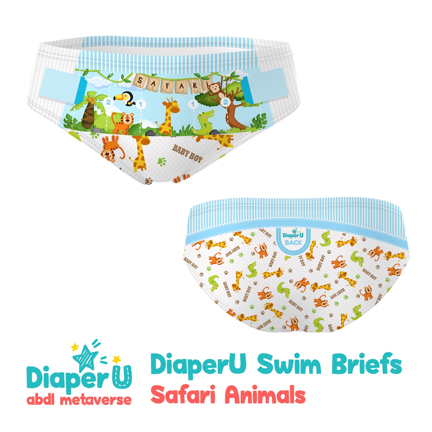ABDL Swim Briefs - Safari Animals