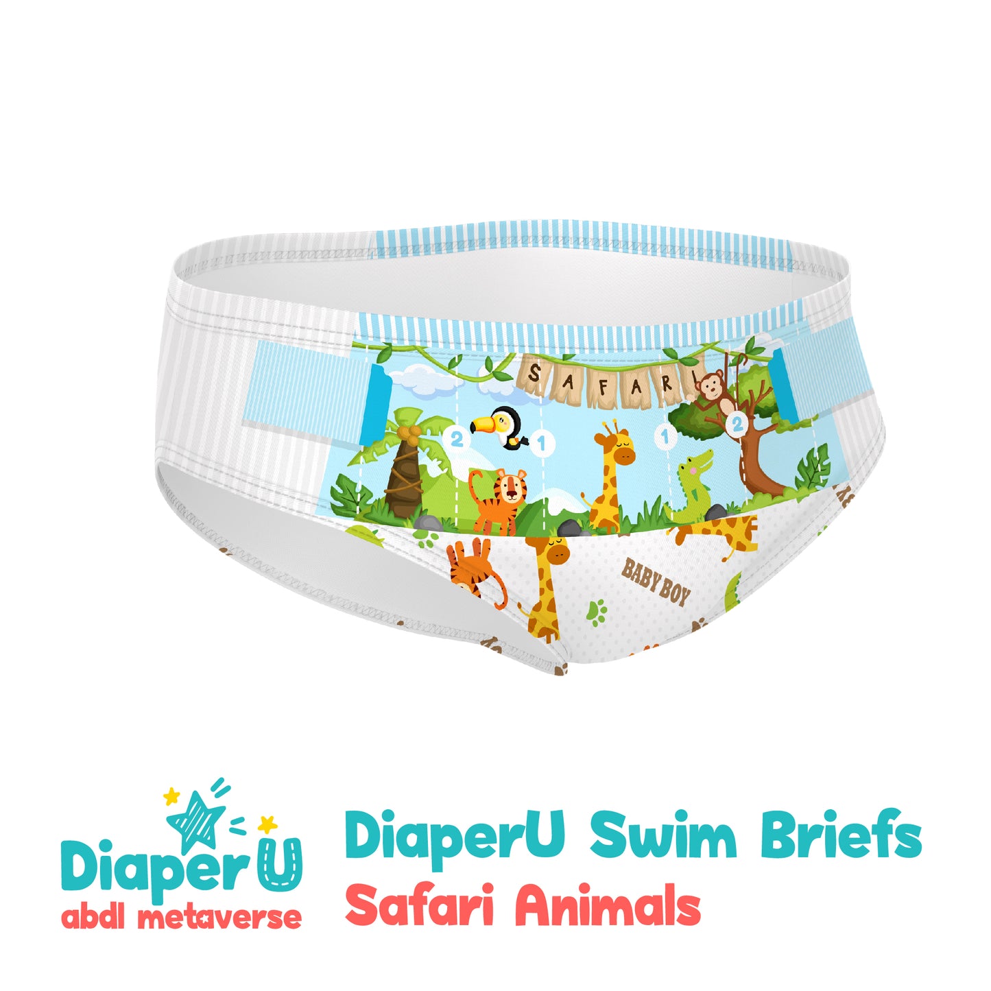 ABDL Swim Briefs - Safari Animals