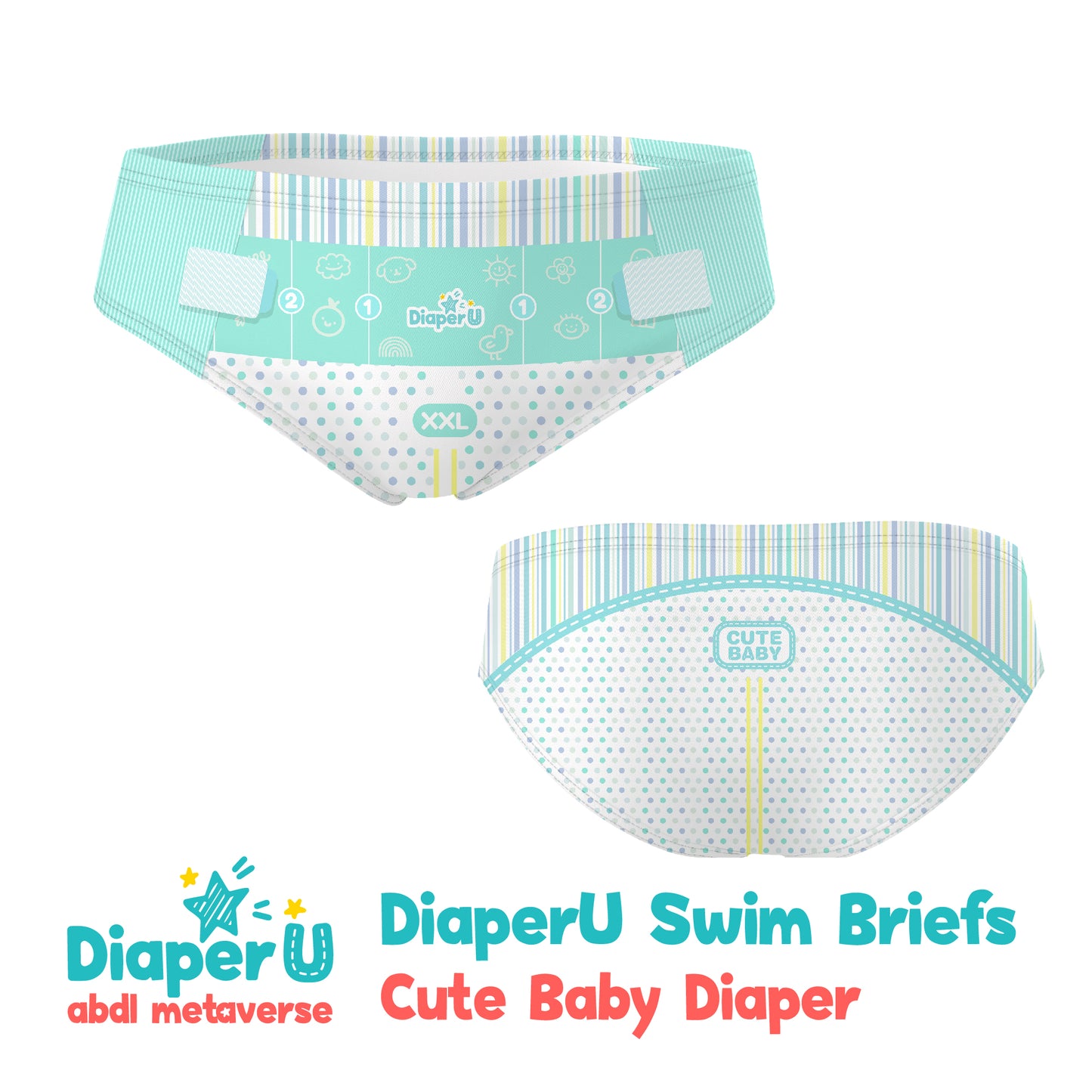 ABDL Swim Briefs - Cute Baby Diaper