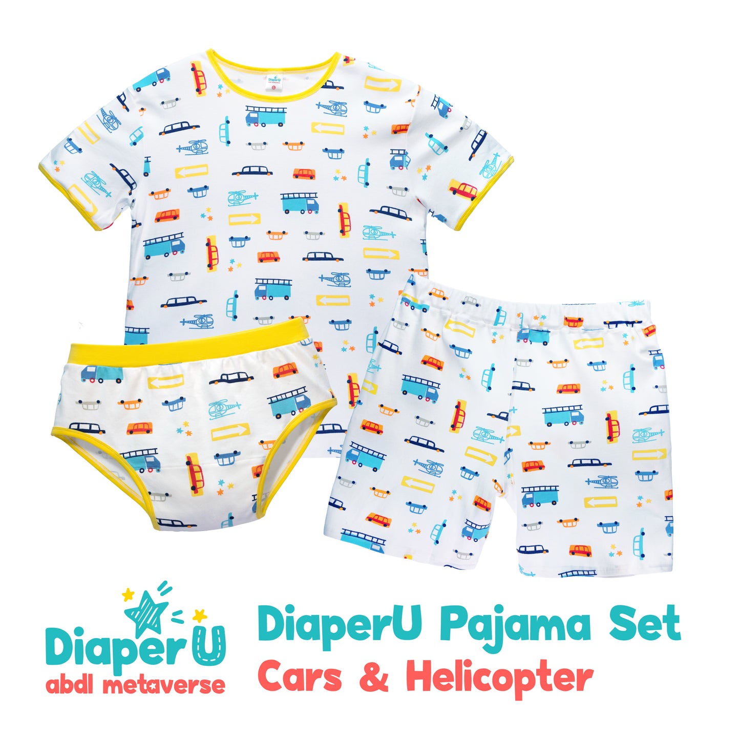 ABDL Cotton Baby Briefs - Cars & Helicopter (Unisex)