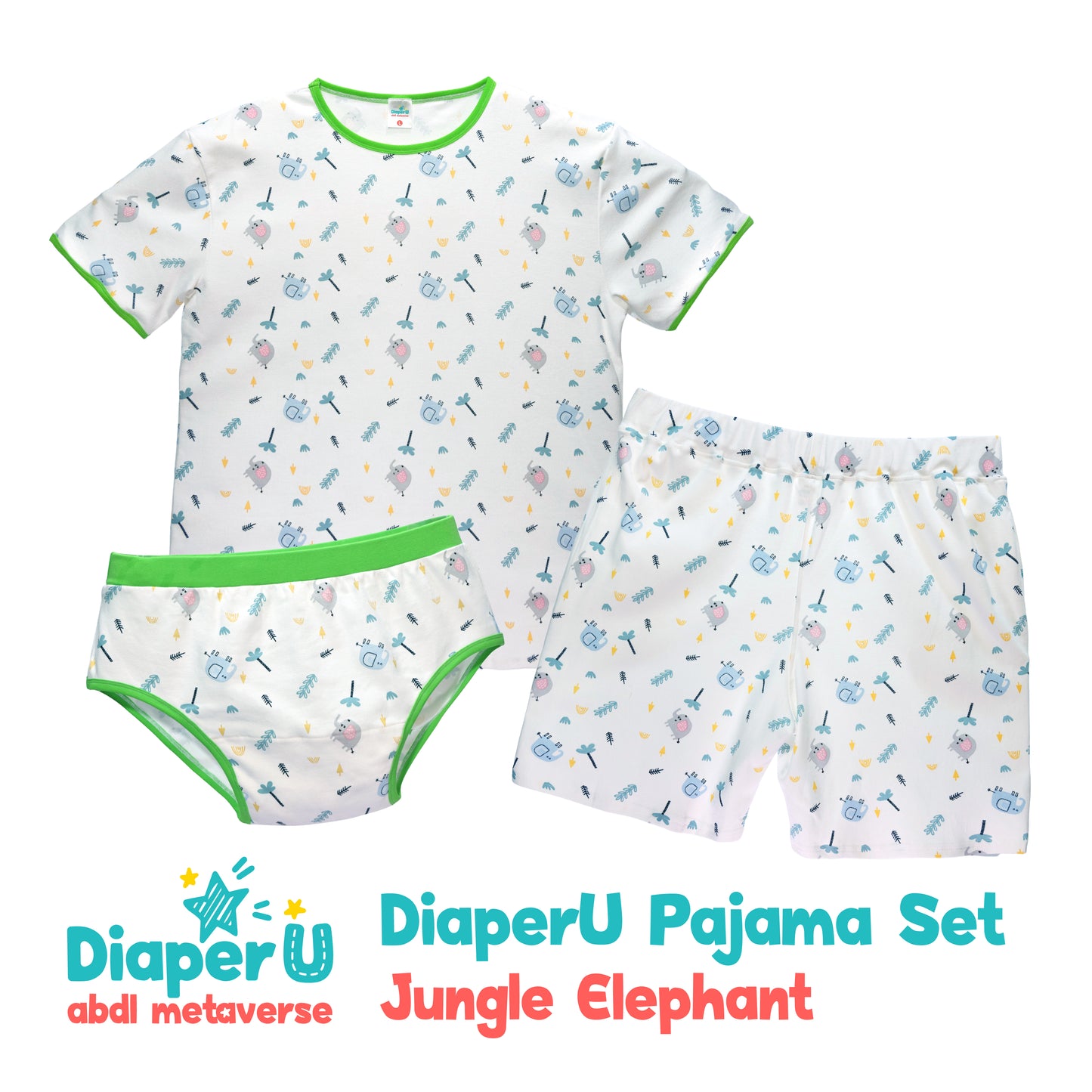 ABDL Cotton Baby Briefs - Jungle Elephant (Unisex)