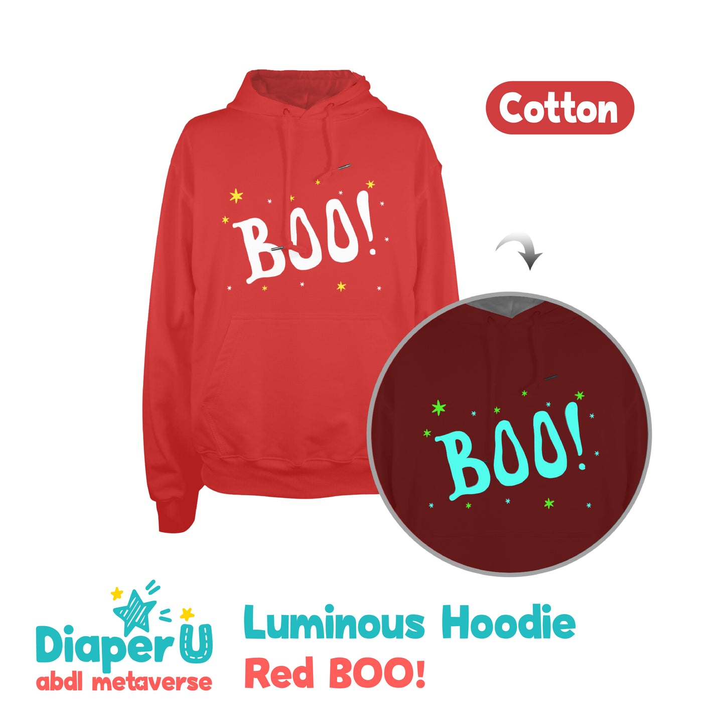 Halloween Luminous Hoodie - Red BOO! (Halloween Limited)