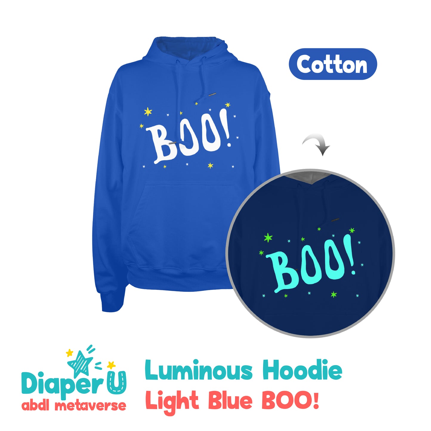 Halloween Luminous Hoodie - Light Blue BOO! (Halloween Limited)