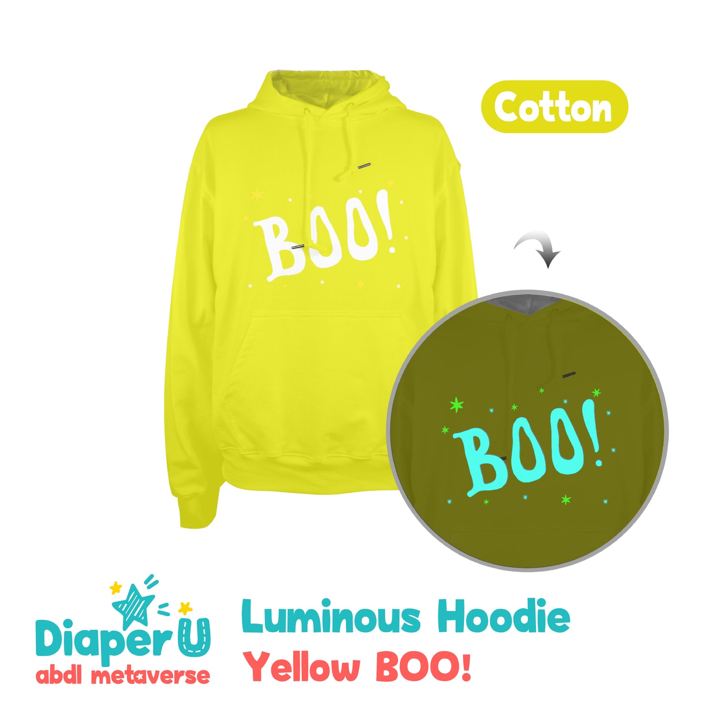Halloween Luminous Hoodie - Yellow BOO! (Halloween Limited)