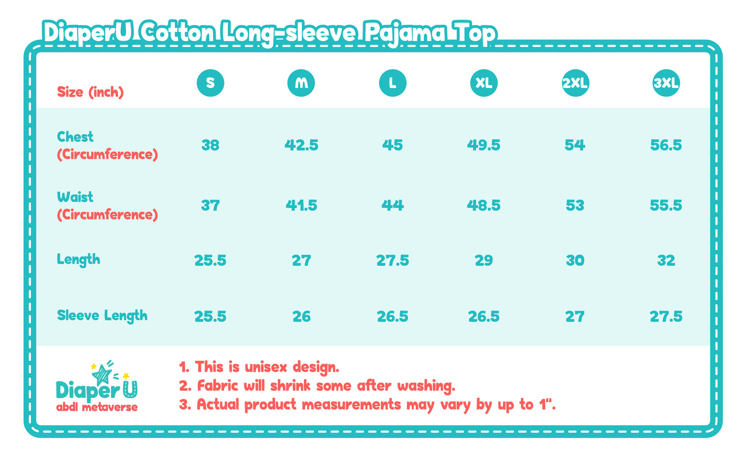 ABDL Cotton Pajama Top - Baby Adventure