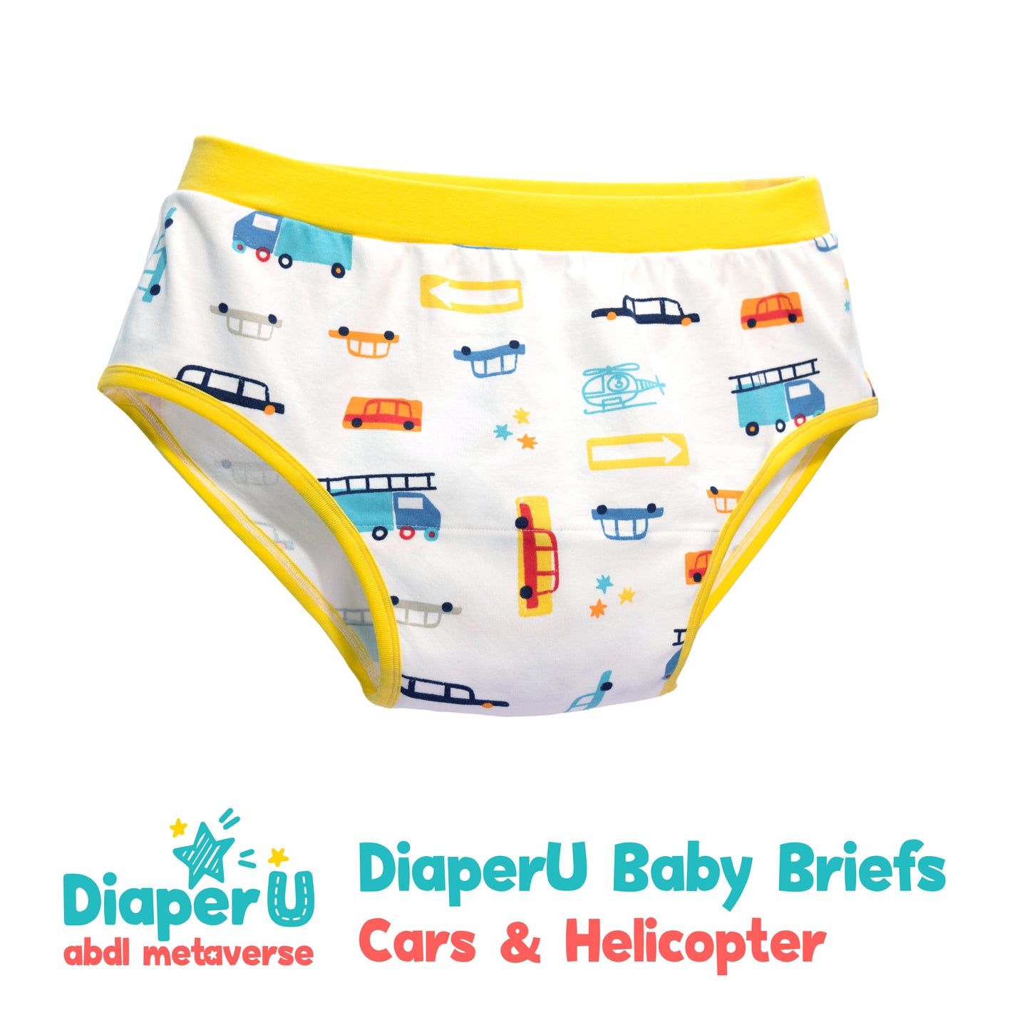 ABDL Cotton Baby Briefs - Cars & Helicopter (Unisex)