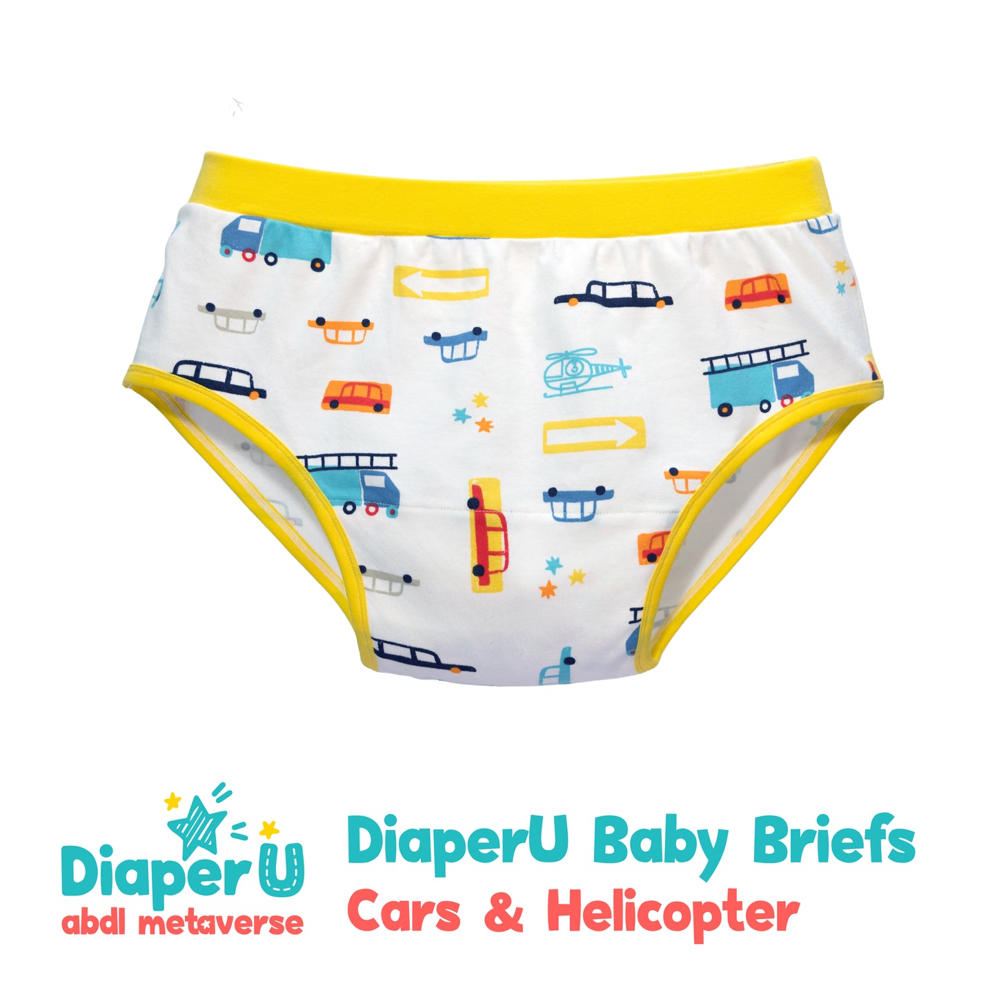 ABDL Cotton Baby Briefs - Cars & Helicopter (Unisex)