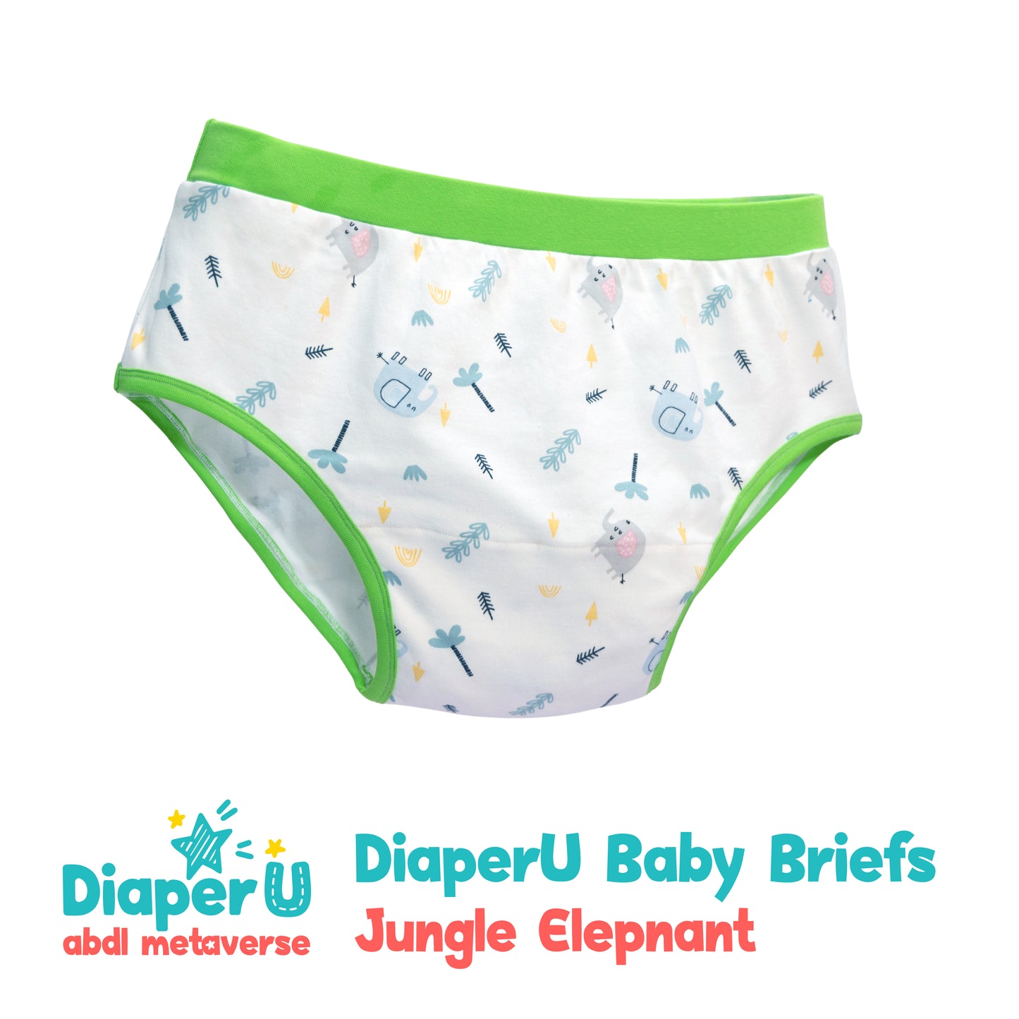 ABDL Cotton Baby Briefs - Jungle Elephant (Unisex)