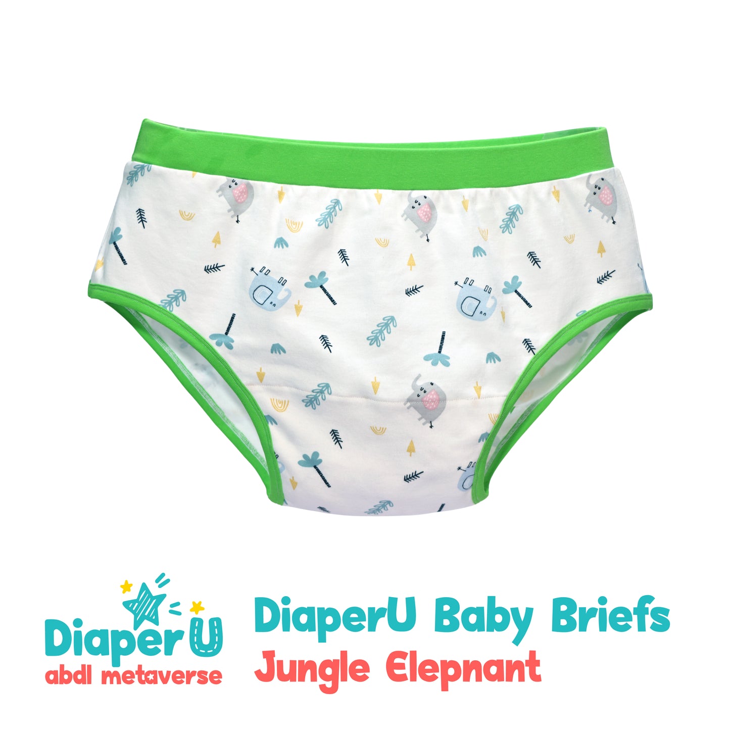 ABDL Cotton Baby Briefs - Jungle Elephant (Unisex)