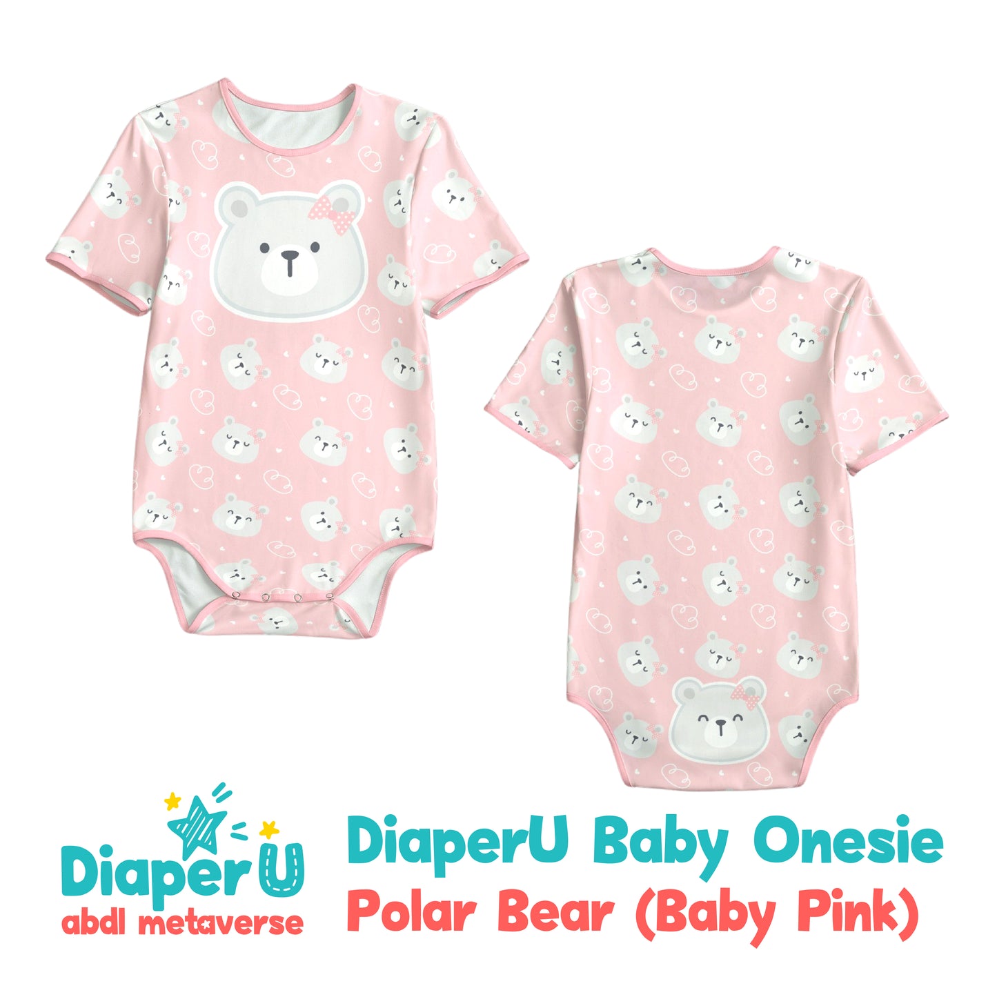 ABDL Onesie - Polar Bear (Baby Pink)