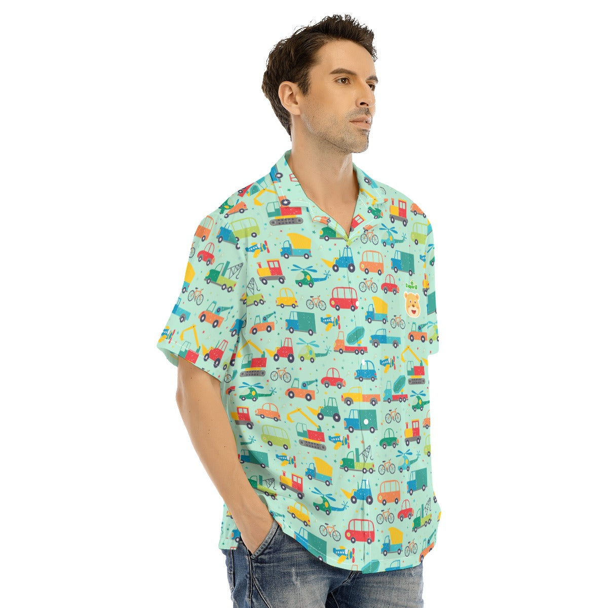 Adult Baby Hawaiian Shirt - Baby Cars (Green)