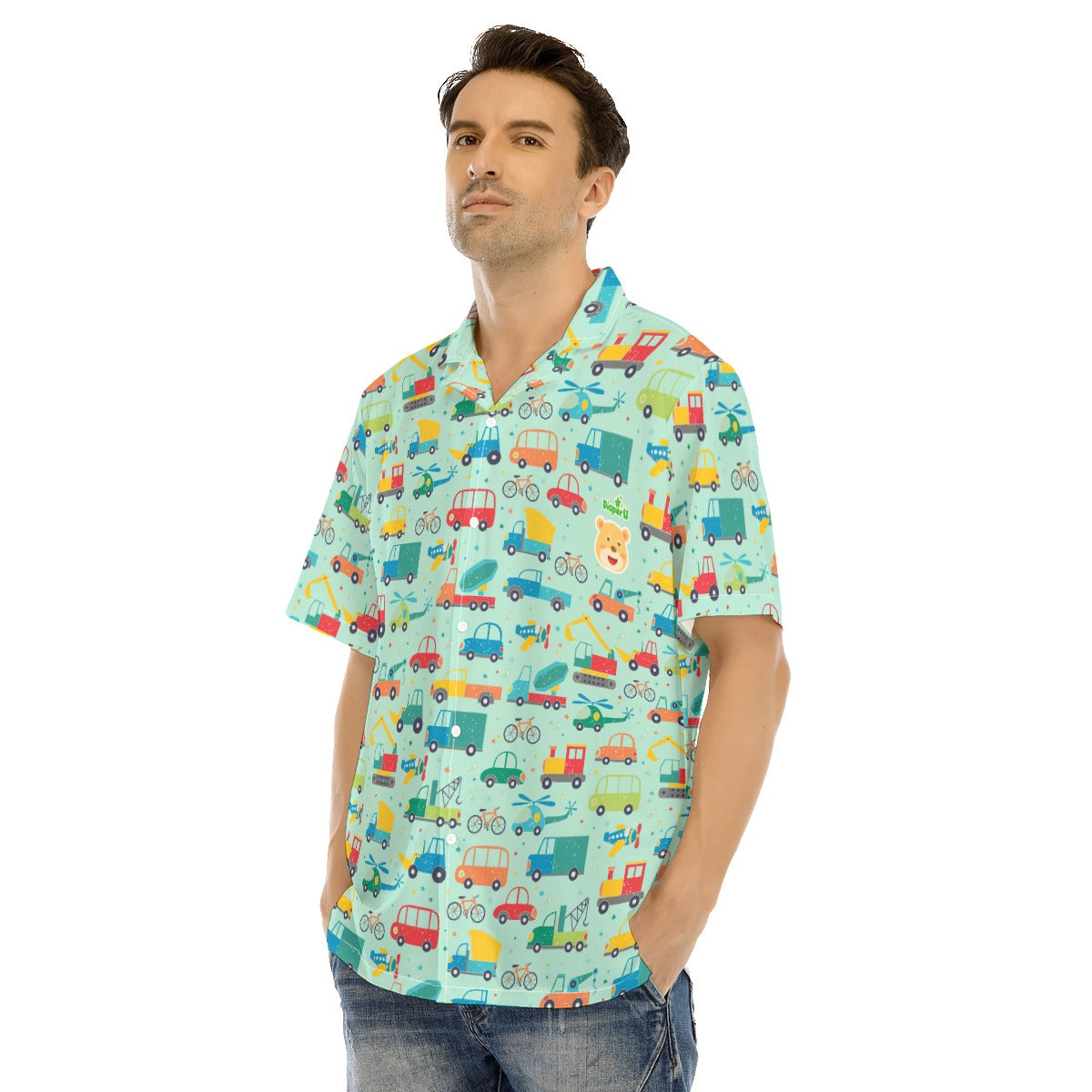Adult Baby Hawaiian Shirt - Baby Cars (Green)