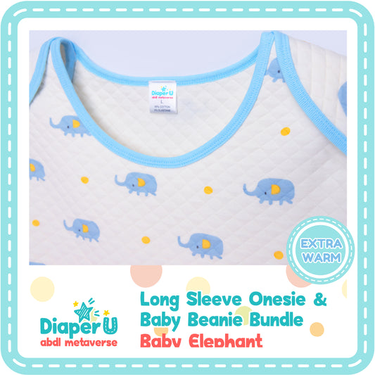 ABDL Baby Elephant Long Sleeve Onesie & Beanie Bundle Set