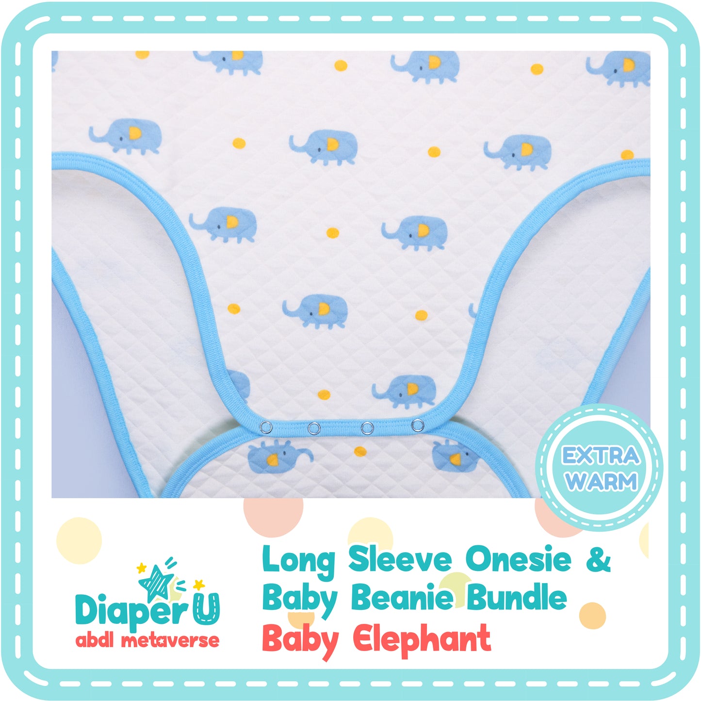 ABDL Baby Elephant Long Sleeve Onesie & Beanie Bundle Set