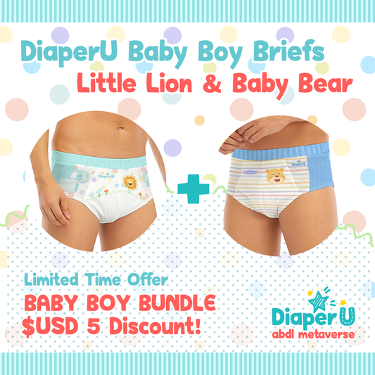 ABDL Baby Boy Briefs Bundle - Little Lion & Baby Bear