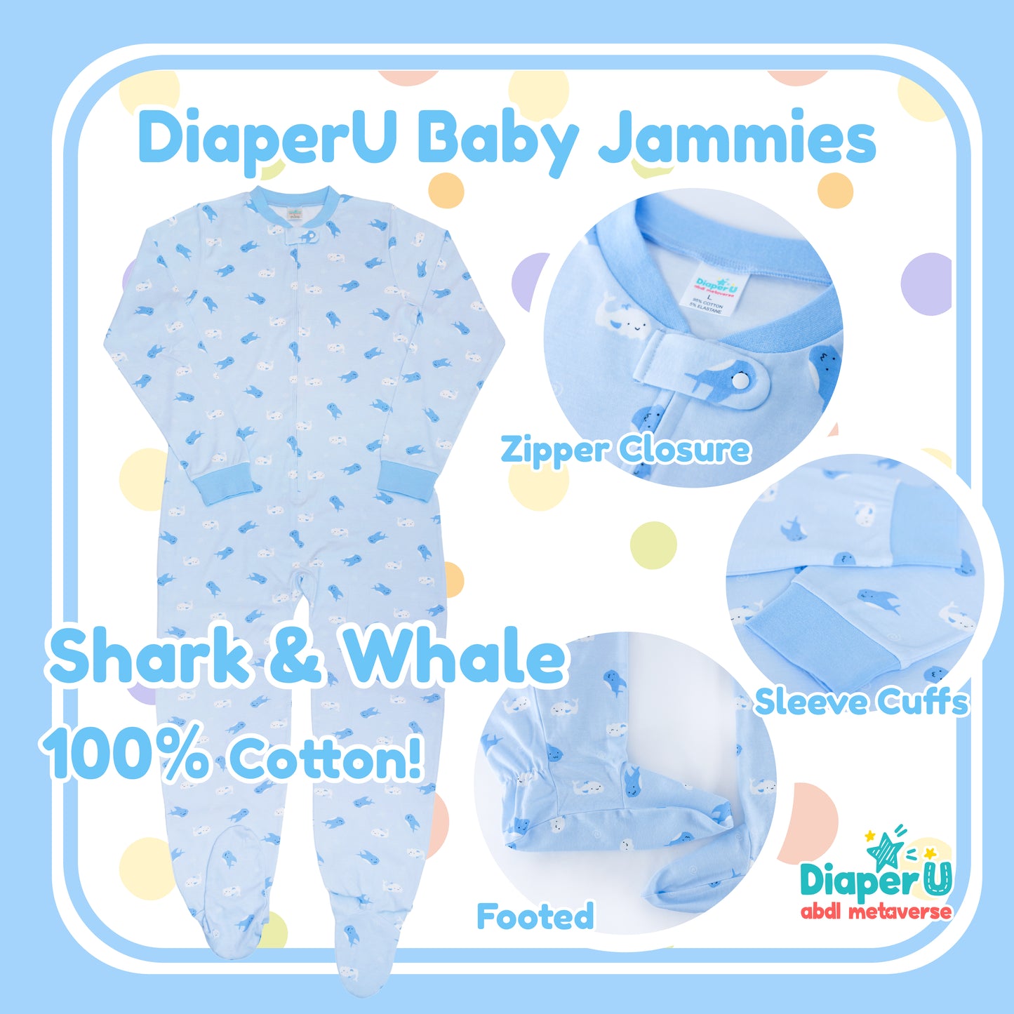 ABDL Footed Jammies - Shark & Whale