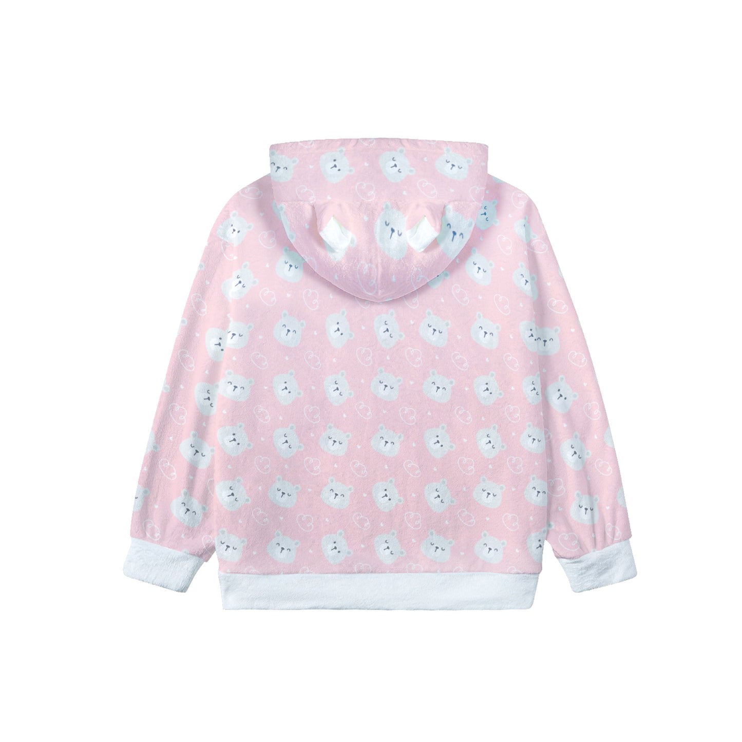 Borg Fleece Ears Hoodie - Baby Pink