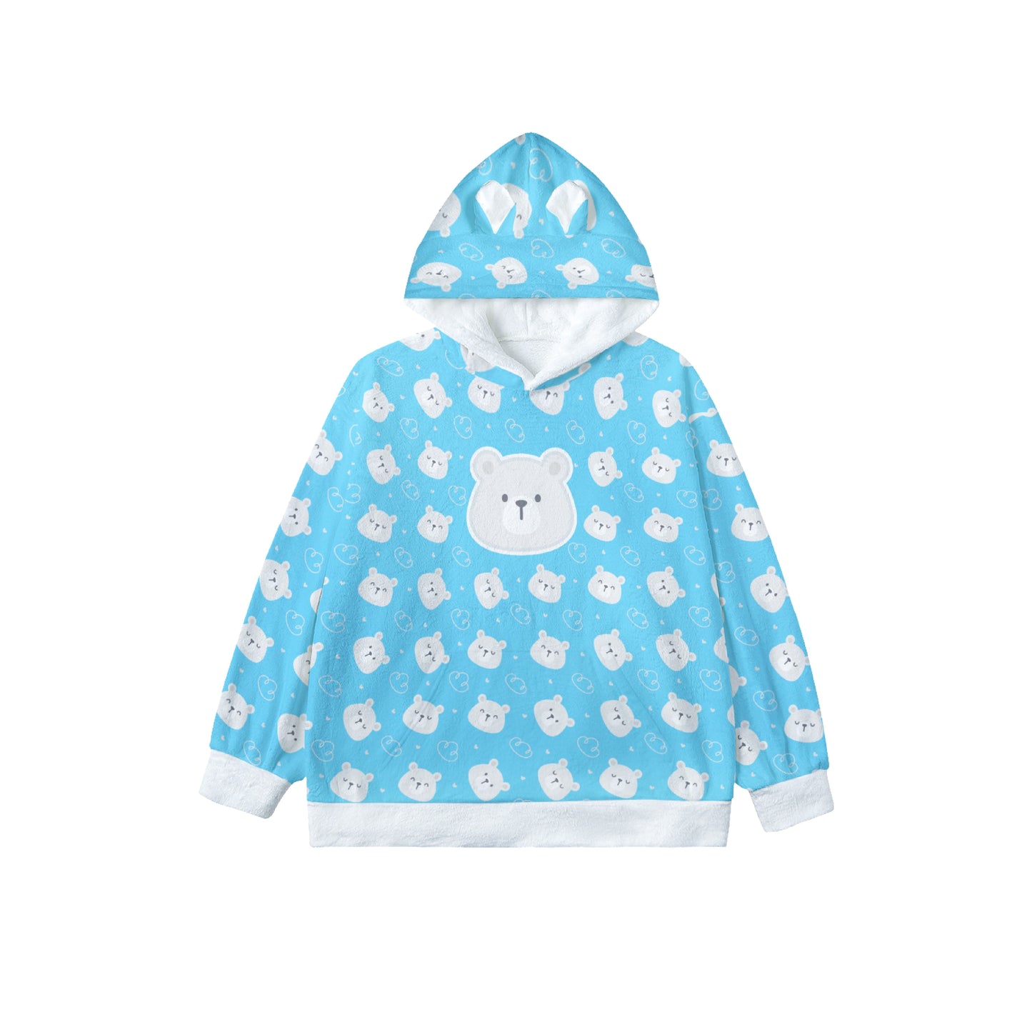 Borg Fleece Ears Hoodie - Light Blue