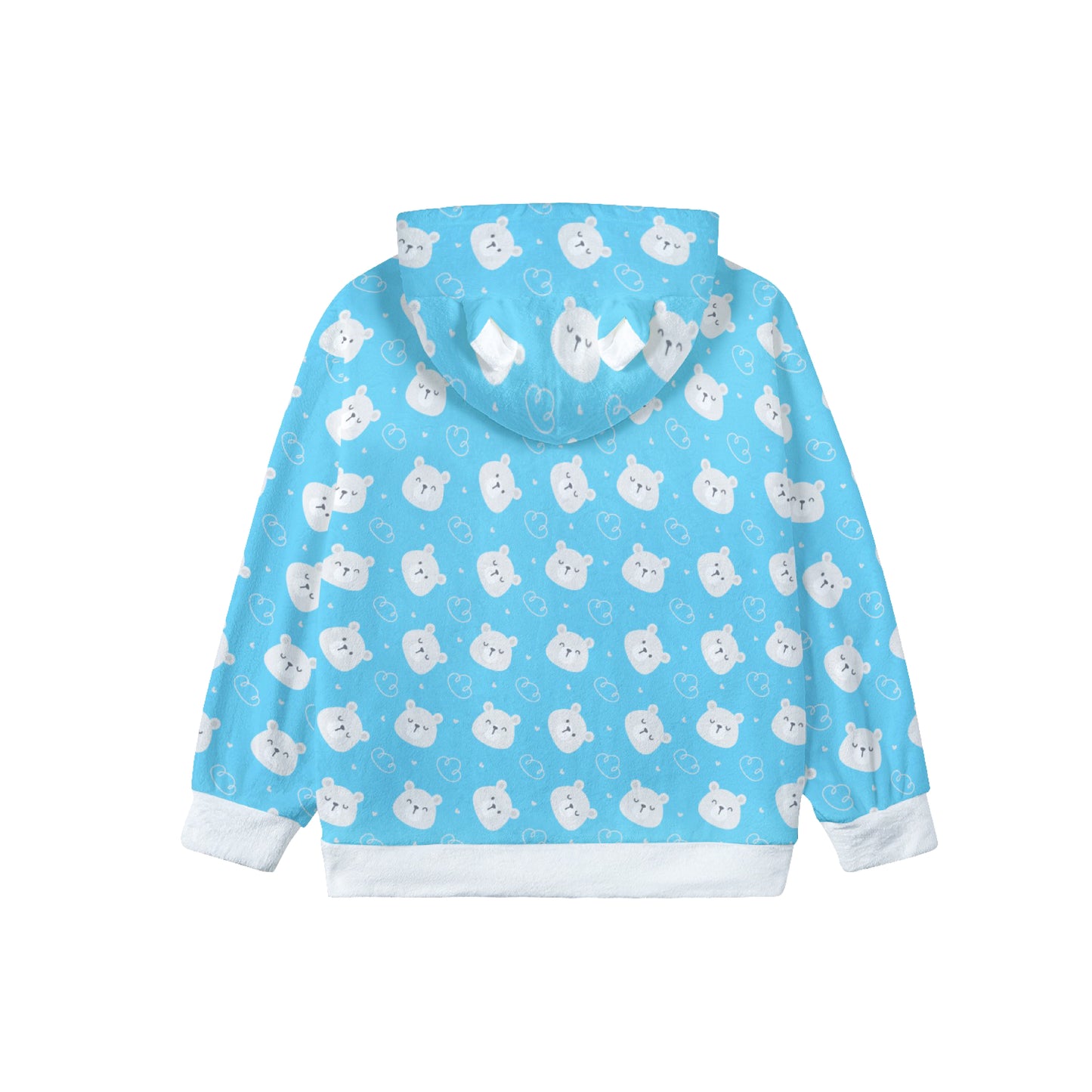 Borg Fleece Ears Hoodie - Light Blue