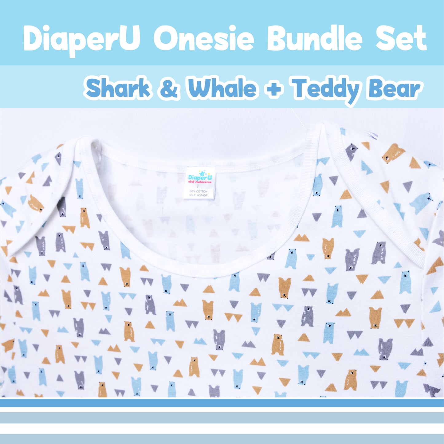 ABDL Onesie - Shark & Whale & Teddy Bear Bundle Set (2 Onesie)