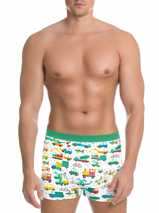 Baby Boy Boxer Briefs - Green Vehicle - Fit for All, Up to 6XL!