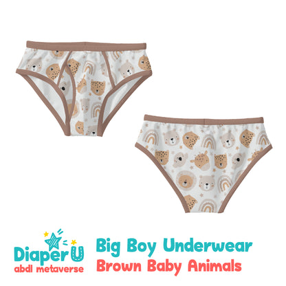 ABDL Big Boy Underwear - Brown Baby Animals