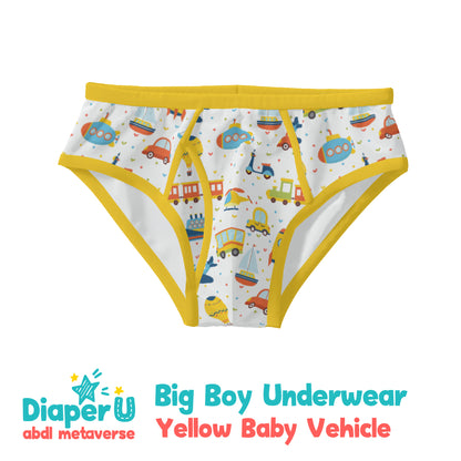 ABDL Big Boy Underwear - Yellow Baby Vehicle
