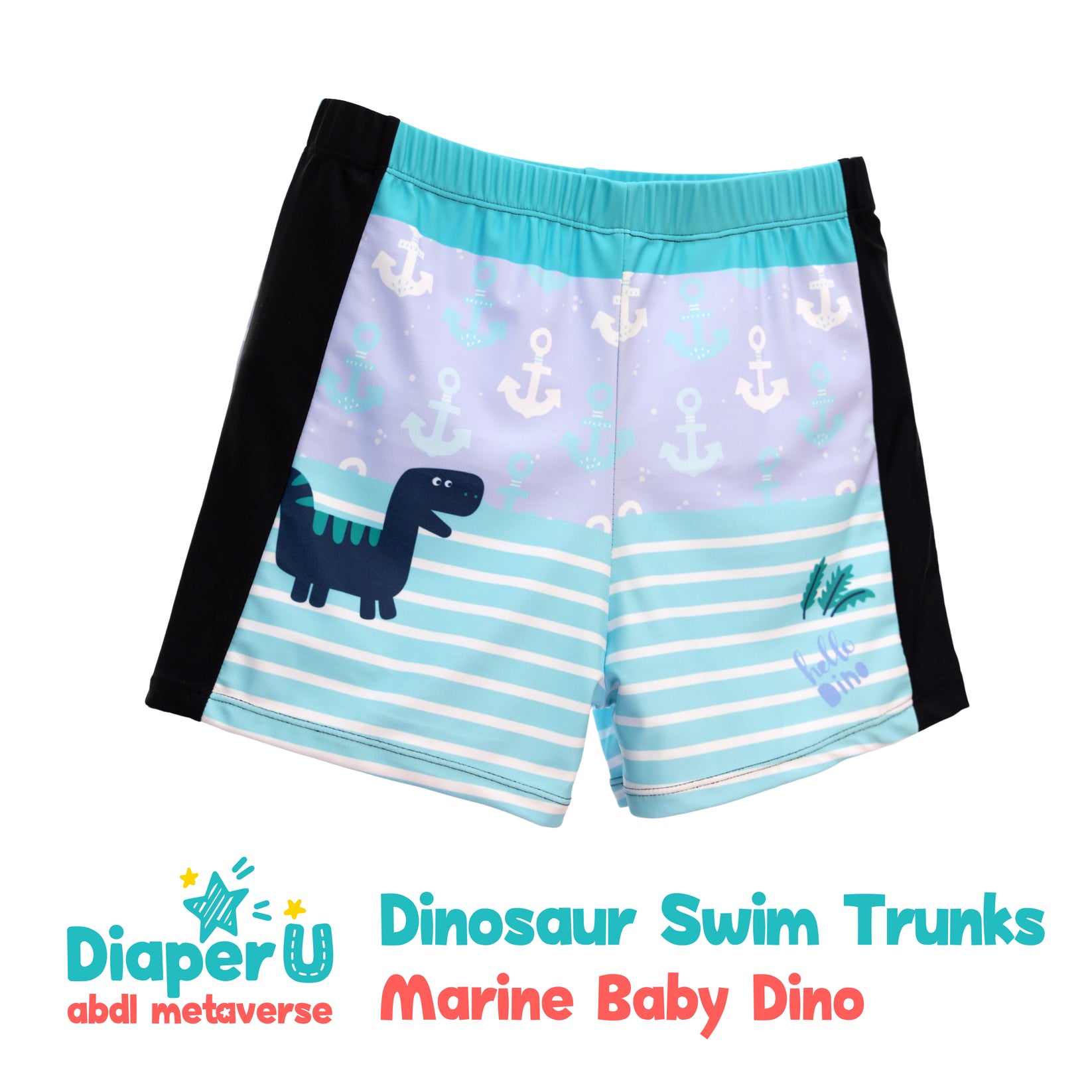 Babyhug Swimming Trunk With Dino Print & Cap - Blue