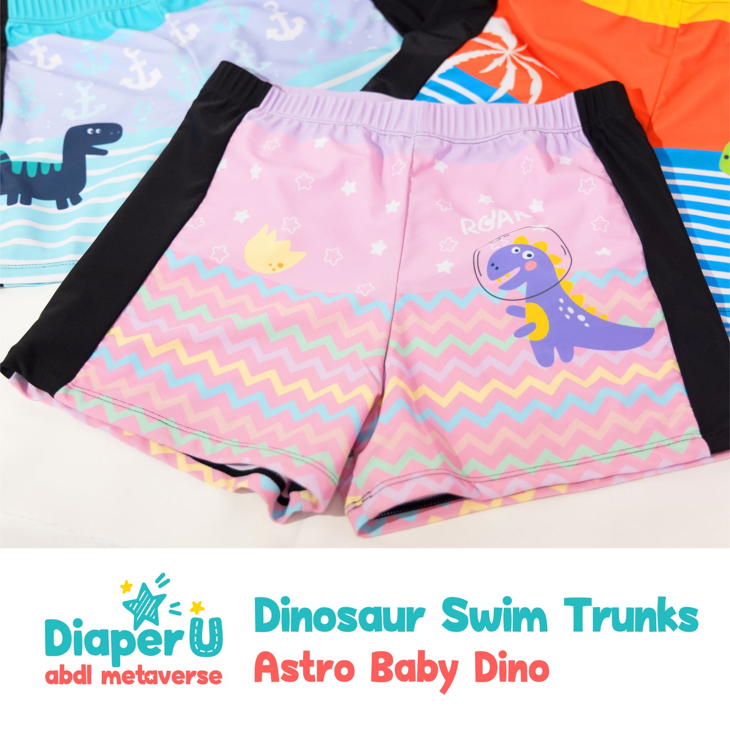 Babyhug Swimming Trunk with Cap & Dino Print - Light Blue