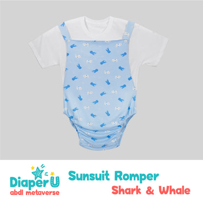 ABDL Sunsuit Romper - Shark & Whale