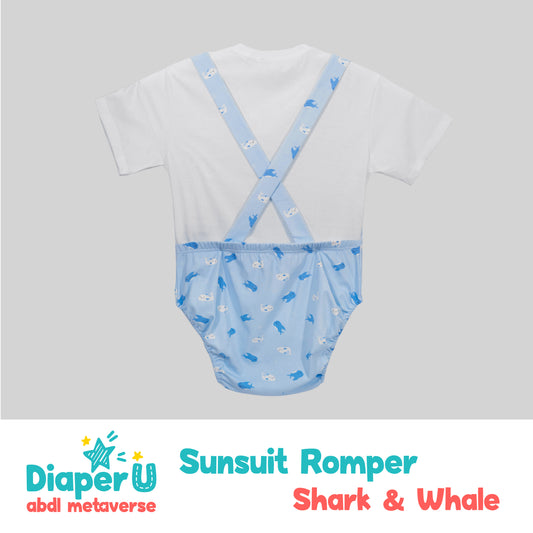 ABDL Sunsuit Romper - Shark & Whale