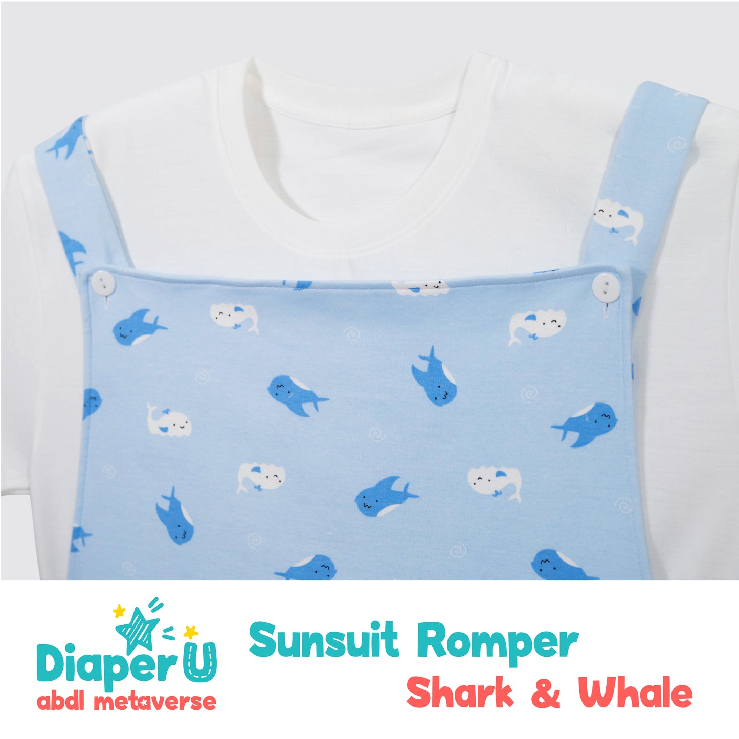 ABDL Sunsuit Romper - Shark & Whale