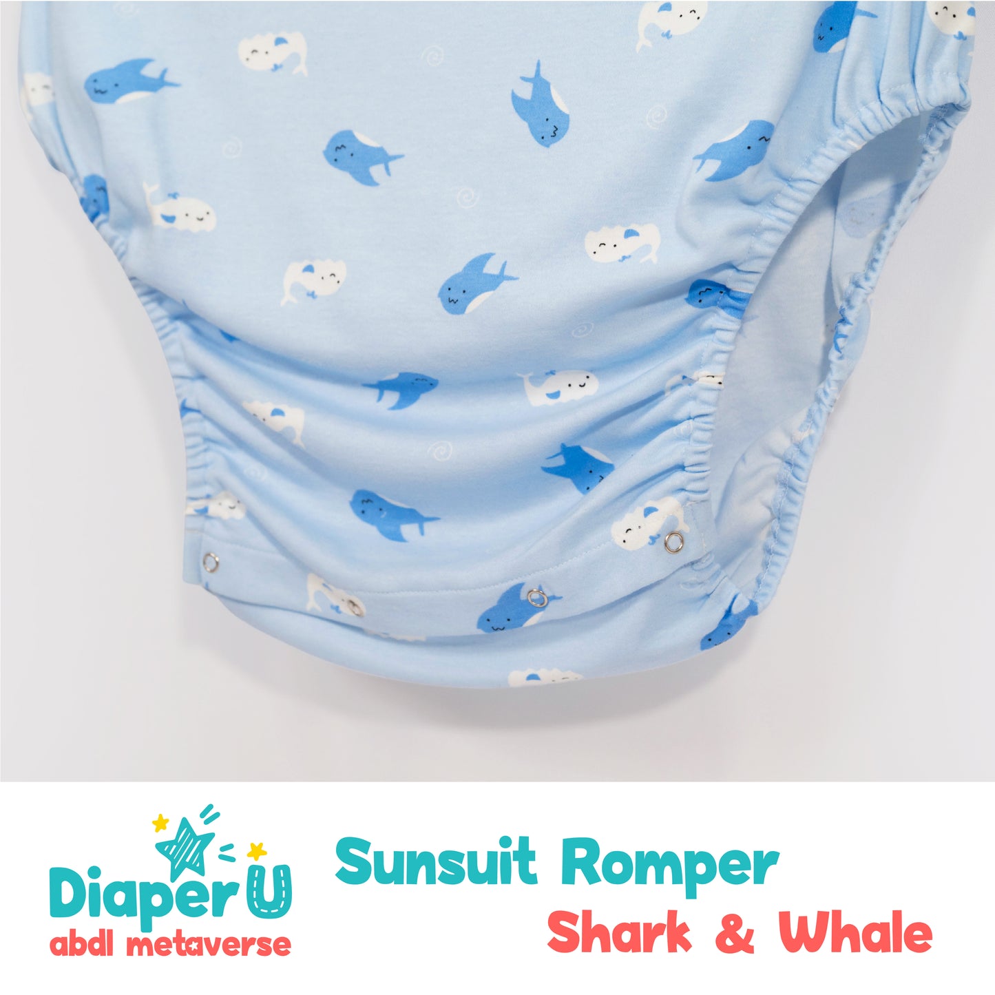 ABDL Sunsuit Romper - Shark & Whale