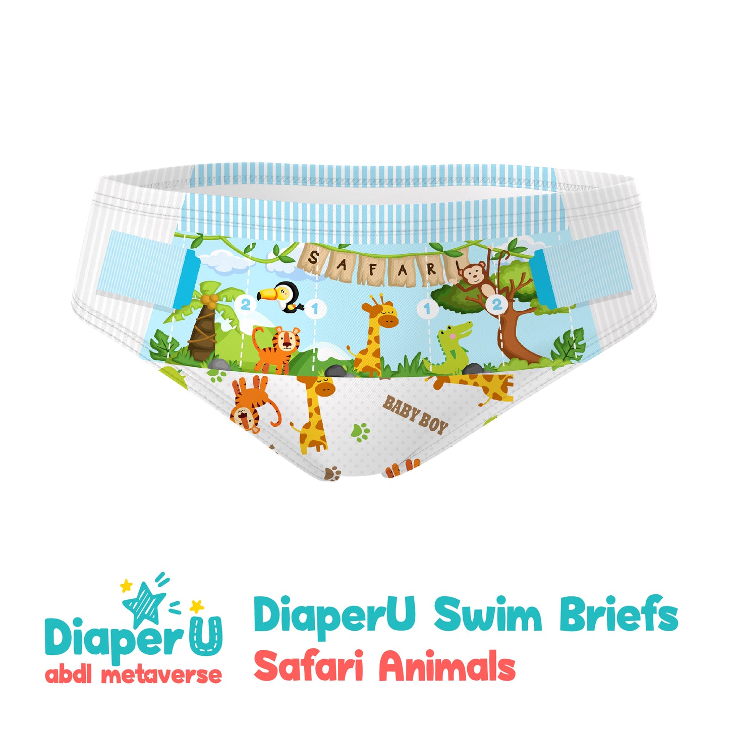 ABDL Swim Briefs - Safari Animals