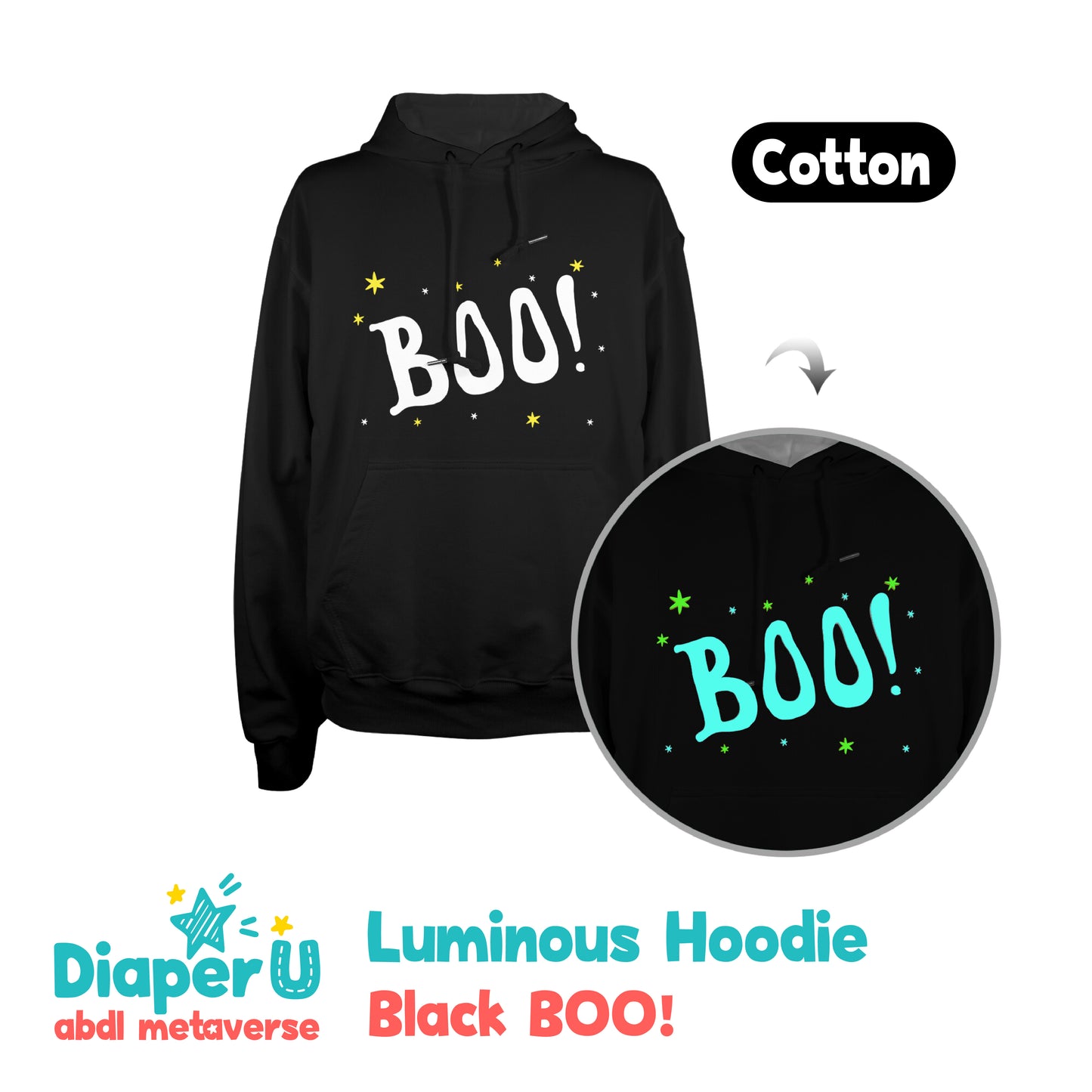 Halloween Luminous Hoodie - Black BOO! (2024 Halloween Limited)