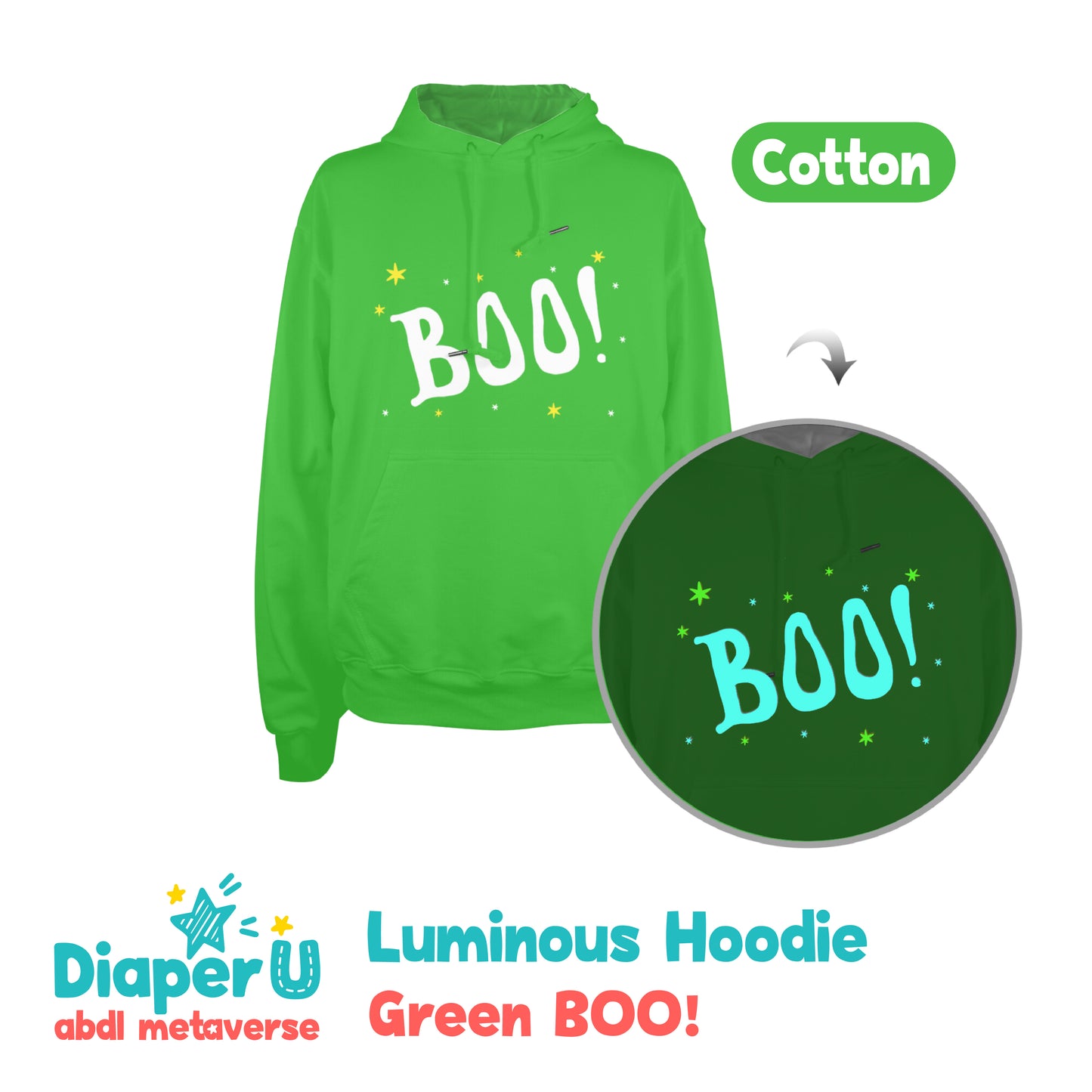 Halloween Luminous Hoodie - Green BOO! (2024 Halloween Limited)