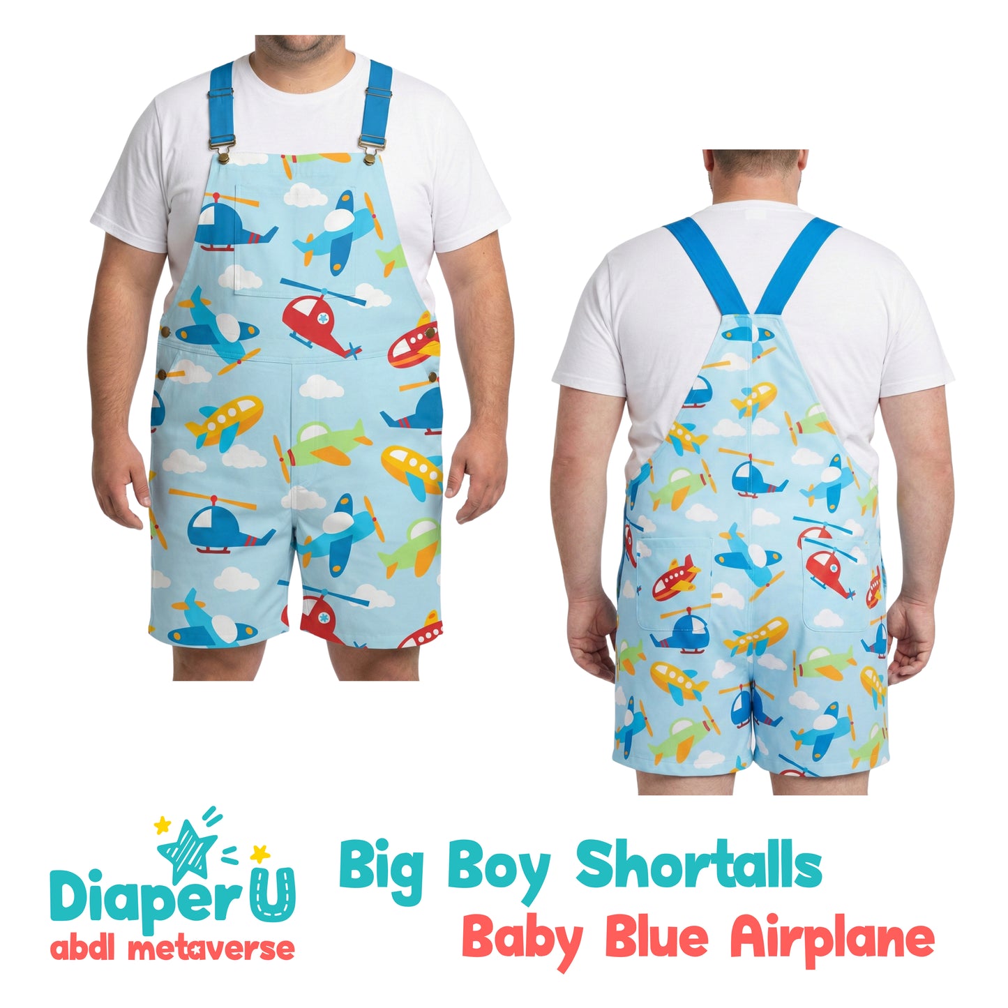 Big Boy Shortalls - Baby Blue Airplane