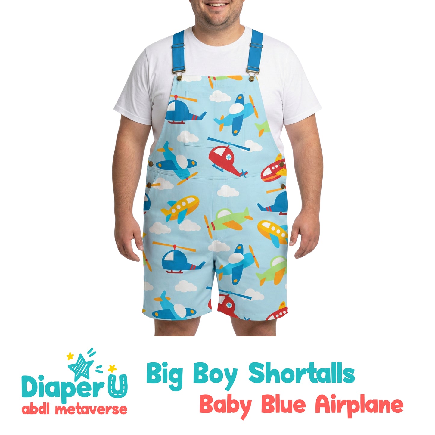 Big Boy Shortalls - Baby Blue Airplane