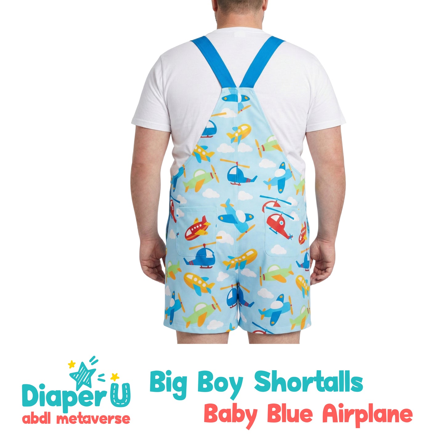 Big Boy Shortalls - Baby Blue Airplane