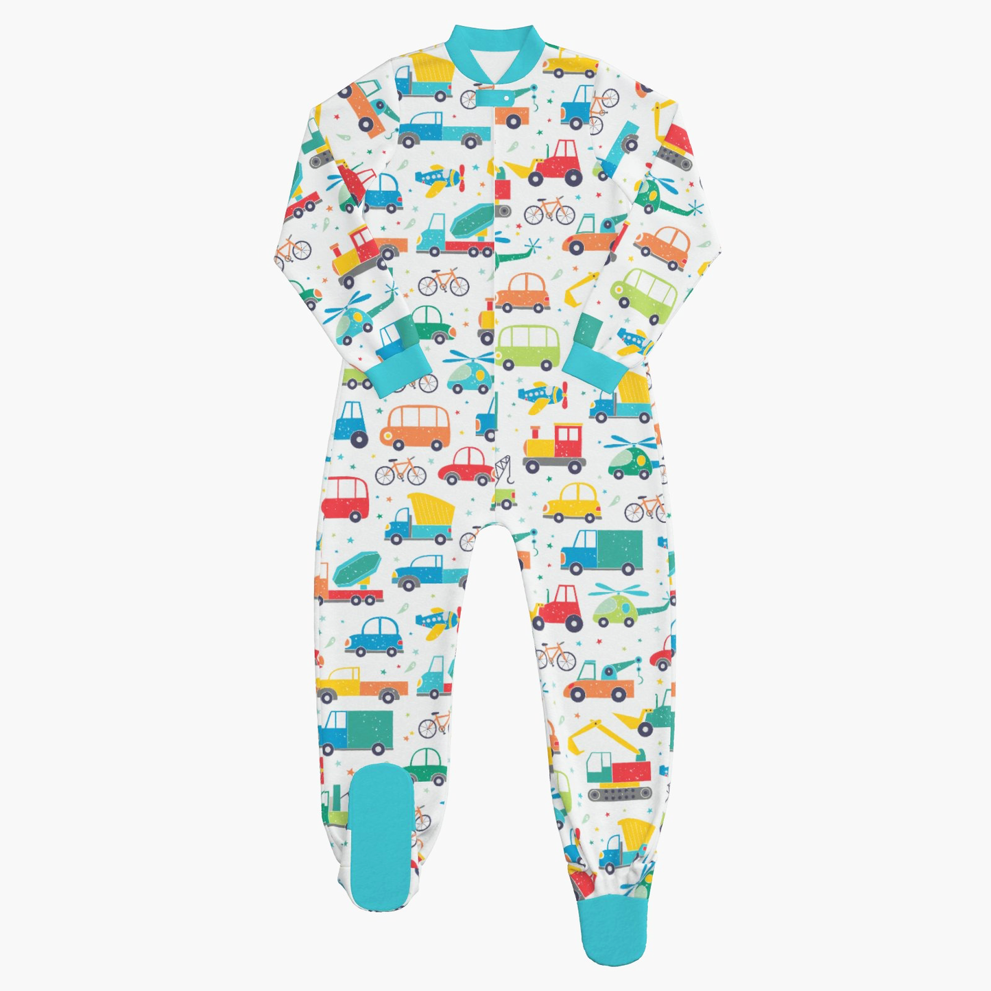 BabyCloudie Plush Fleece Footed Jammies - Green Vehicle