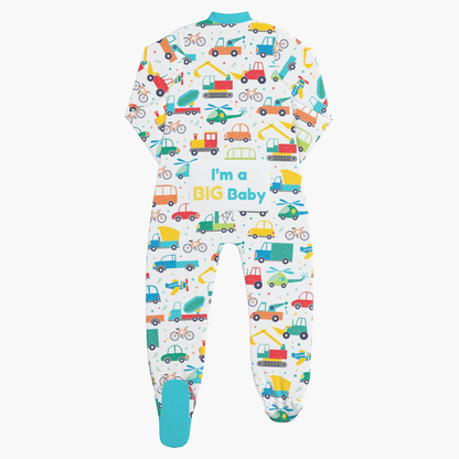 BabyCloudie Plush Fleece Footed Jammies - Green Vehicle