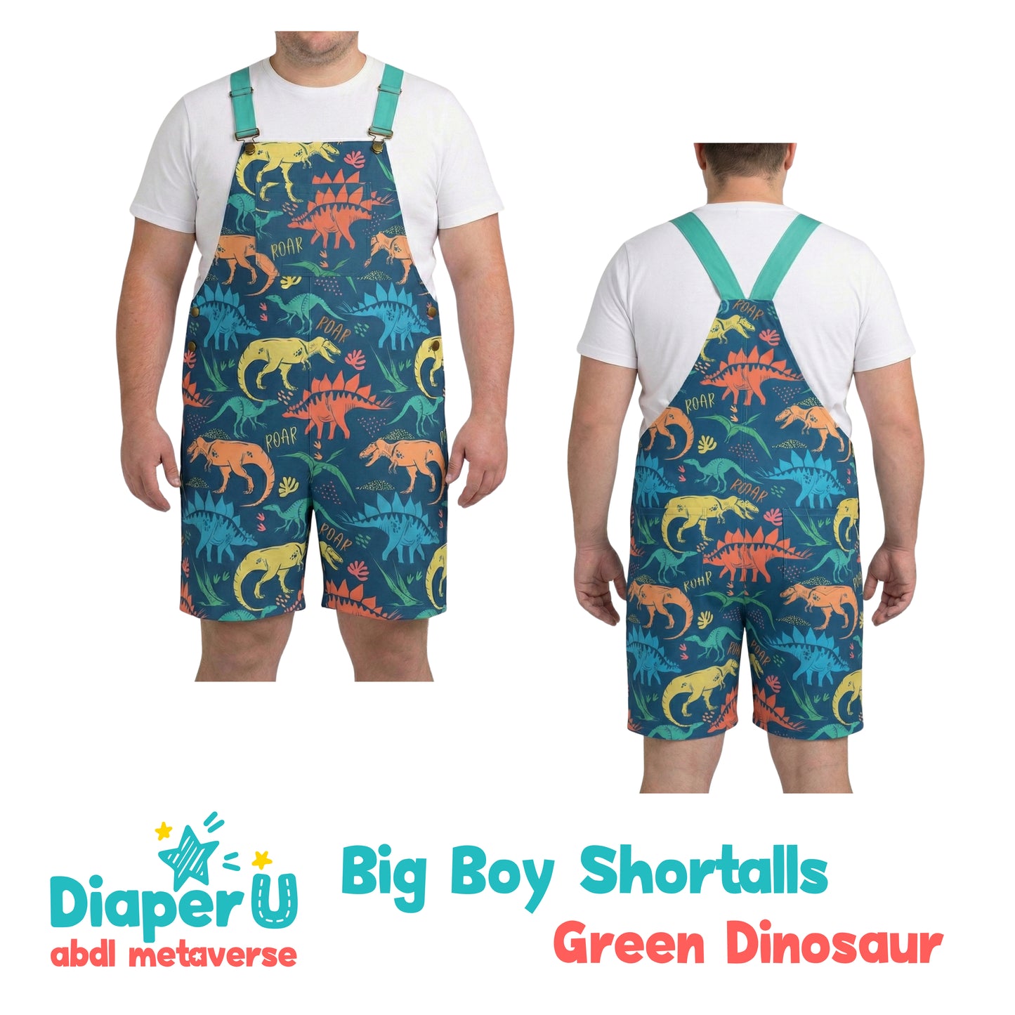 Big Boy Shortalls - Green Dinosaur