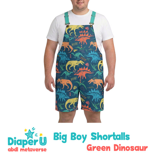 Big Boy Shortalls - Green Dinosaur