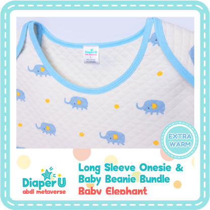 ABDL Baby Elephant Long Sleeve Onesie & Beanie Bundle Set