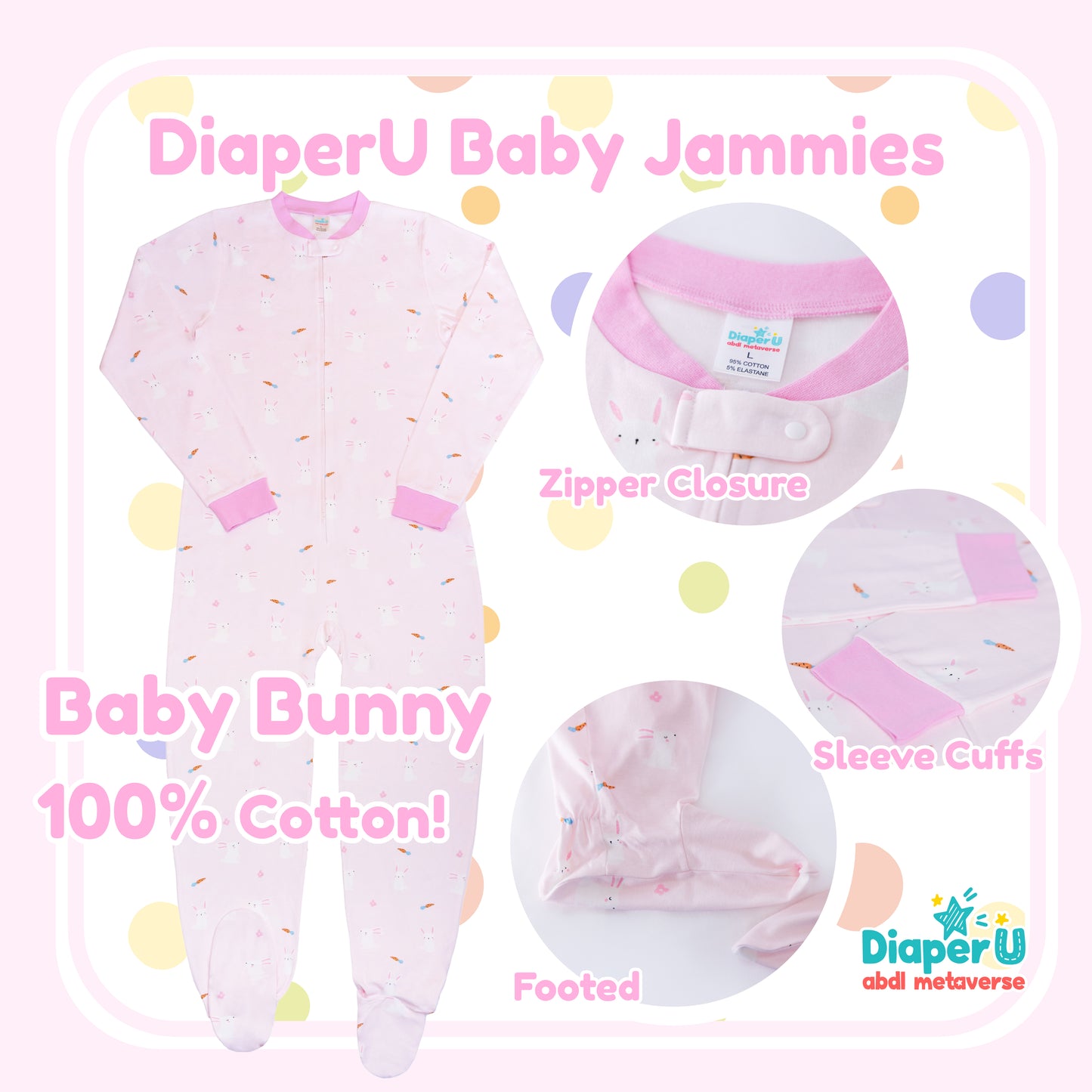 ABDL Footed Jammies - Baby Bunny