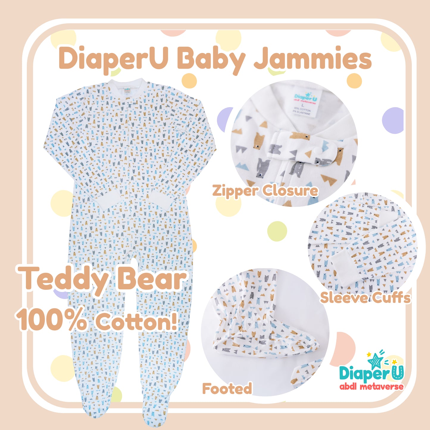 ABDL Footed Jammies - Teddy Bear